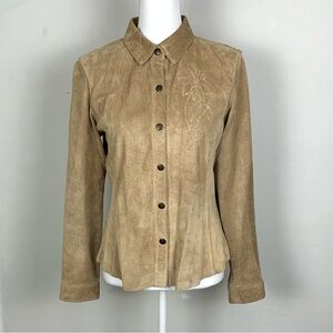Vintage Cabi Genuine Leather Suede Blouse Snap Up Washable Boho Embroidered M